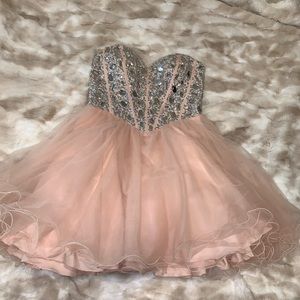 Strapless bling corset dress with tulle layering